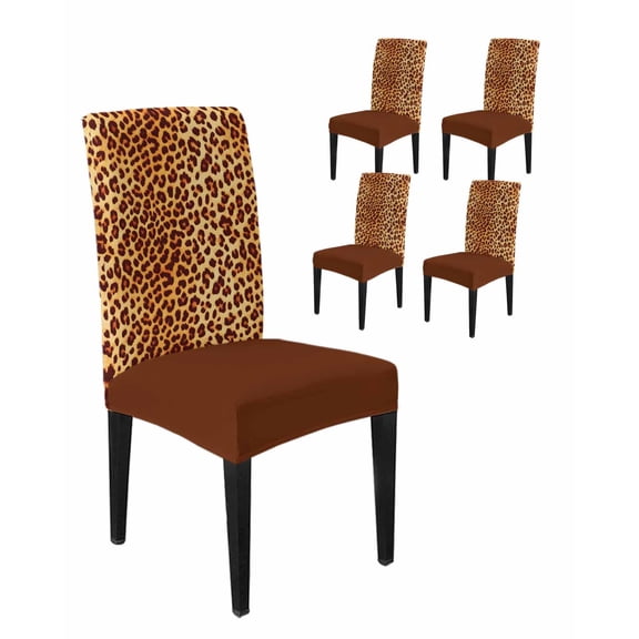 Chair Covers Set of 4, Leopard Print Animal Print Texture Removable Stretchable Parsons Chair Slipcovers Protector for Kitchen Dining Room, Wild Style