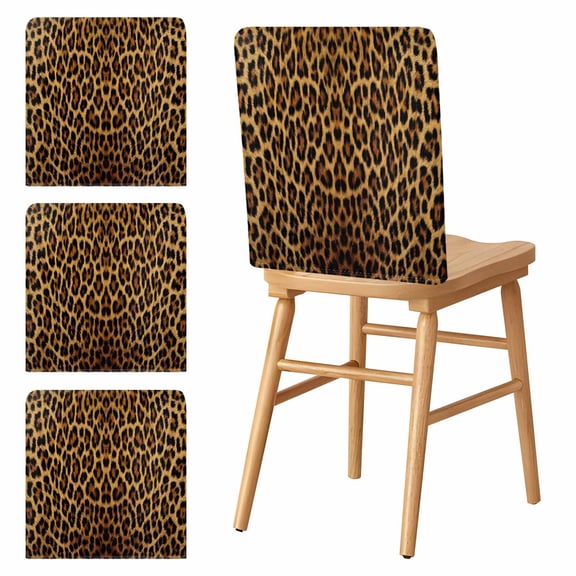 Chair Covers Set of 4 Leopard Print Chair Slipcover Protector Stretch Chair Covers Retro Animal Fur Pattern Chair Back Covers for Dining Chairs Kitchen Dinner Home Party Decor