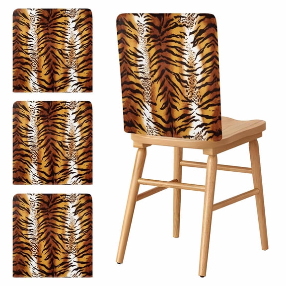 Chair Covers Set of 4 Leopard Stripes Chair Slipcover Protector Stretch Chair Covers Brown Animal Fur Print Chair Back Covers for Dining Chairs Kitchen Dinner Home Party Decor