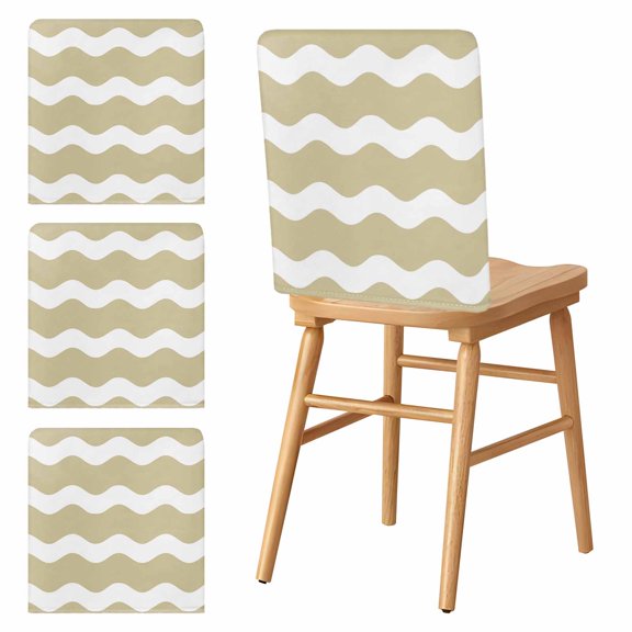 Chair Covers Set of 4 Light Brown and White Stripes Chair Slipcover Protector Stretch Chair Covers Sea Wave Chair Back Covers for Dining Chairs Kitchen Dinner Home Party Decor