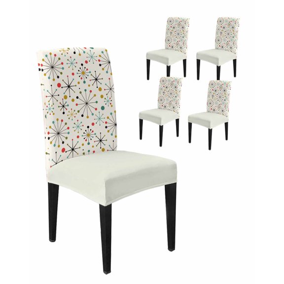 Chair Covers Set of 4, Mid Century Abstract Geometric Removable Stretchable Parsons Chair Slipcovers Protector for Kitchen Dining Room, Modern Colorful Atomic