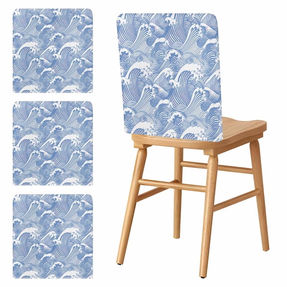 Chair Covers Set of 4 Navy Blue Waves Chair Slipcover Protector Stretch Chair Covers Ocean Lines Stripes Chair Back Covers for Dining Chairs Kitchen Dinner Home Party Decor