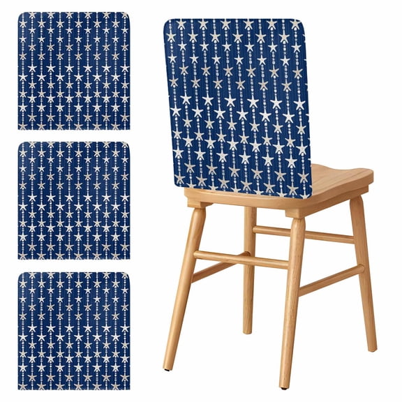 Chair Covers Set of 4 Ocean Starfish Chair Slipcover Protector Stretch Chair Covers Shell Conch Navy Blue Stripes Chair Back Covers for Dining Chairs Kitchen Dinner Home Party Decor