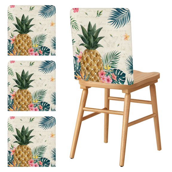 Chair Covers Set of 4 Pineapple Palm Leaves Chair Slipcover Protector Stretch Chair Covers Summer Tropical Fruit Flower Chair Back Covers for Dining Chairs Kitchen Dinner Home Party Decor