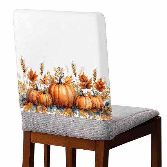 Chair Covers Set of 4 Pumpkin Wheat Ear Orange Maple Leaf Thanksgiving Chair Back Covers Stretch Removable Washable Slipcovers Seat Protector for Dining Room Kitchen Party Decor
