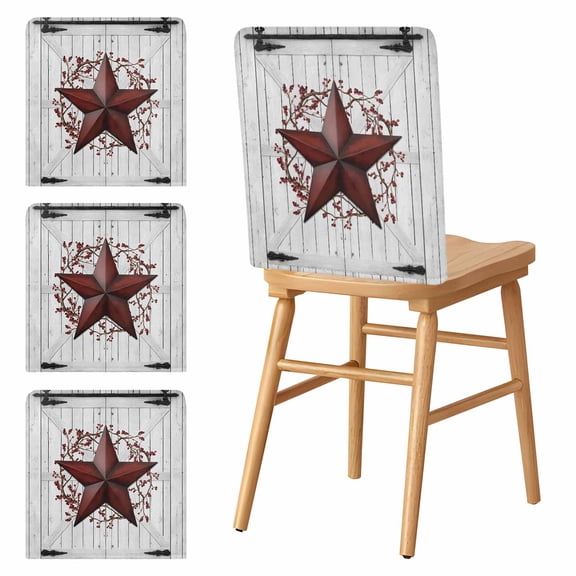 Chair Covers Set of 4 Red Barn Star Berry Chair Slipcover Protector Stretch Chair Covers Rustic Farmhouse Door Wall Chair Back Covers for Dining Chairs Kitchen Dinner Home Party Decor