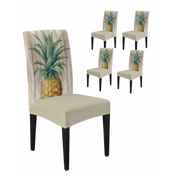 Chair Covers Set of 4, Retro Pineapple On Wooden Boards Removable Stretchable Parsons Chair Slipcovers Protector for Kitchen Dining Room, Summer Fruit