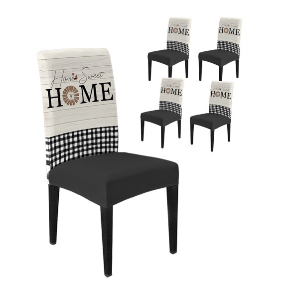 Chair Covers Set of 4, Retro Wrhite Wood Grain Seamless Removable Stretchable Parsons Chair Slipcovers Protector for Kitchen Dining Room, Classical Buffalo Check