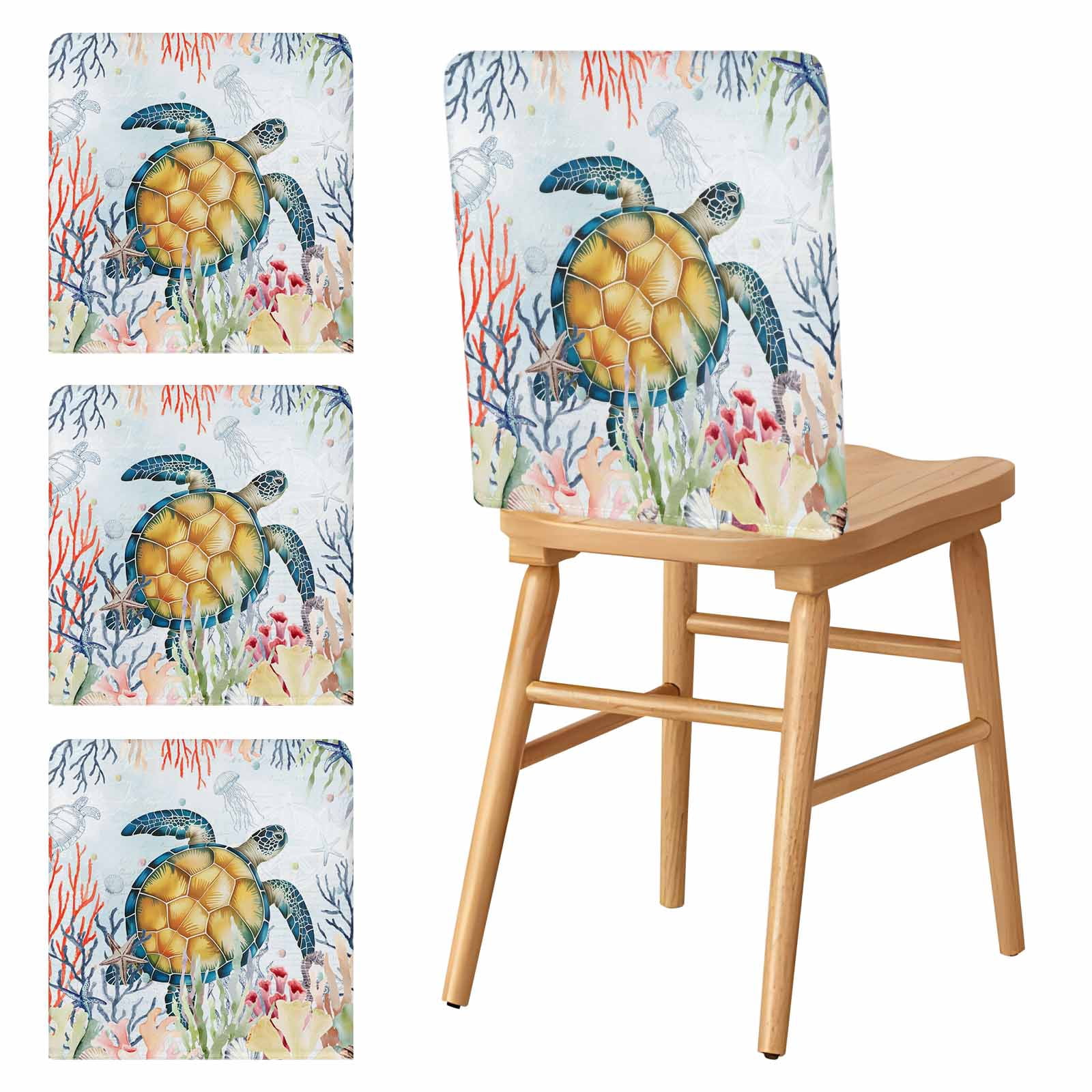 Turtle Chair Chair Covers Set of 4 Sea Turtle Chair Slipcover Protector Stretch ...