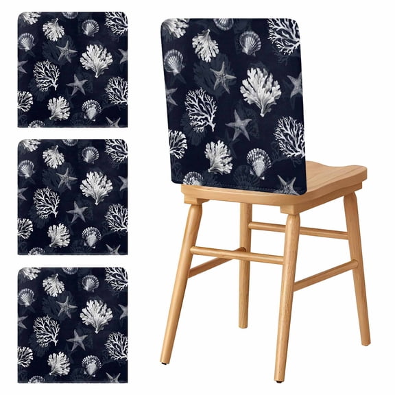 Chair Covers Set of 4 Seaweed Starfish Shell Chair Slipcover Protector Stretch Chair Covers Coral Marine Life Navy Blue Chair Back Covers for Dining Chairs Kitchen Dinner Home Party Decor