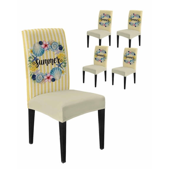 Chair Covers Set of 4, Summer Sea Stars Shells Lemon Removable ...