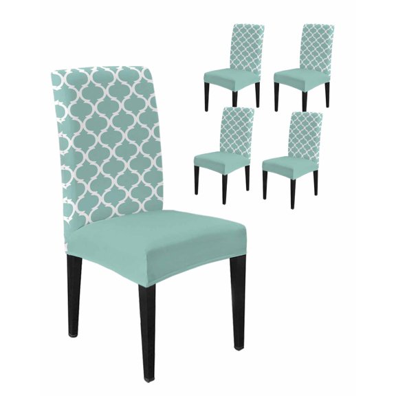 Chair Covers Set of 4, Teal Morocco Buffalo Plaid Removable Stretchable Parsons Chair Slipcovers Protector for Kitchen Dining Room, Watercolor Turquoise Abstract Geometric