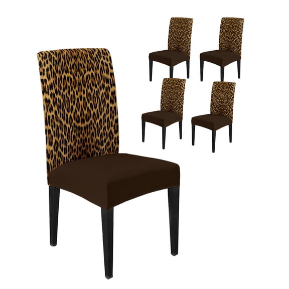 Chair Covers Set of 4, Wild Abstract Leopard Skin Removable Stretchable Parsons Chair Slipcovers Protector for Kitchen Dining Room, Animal Leather Texture