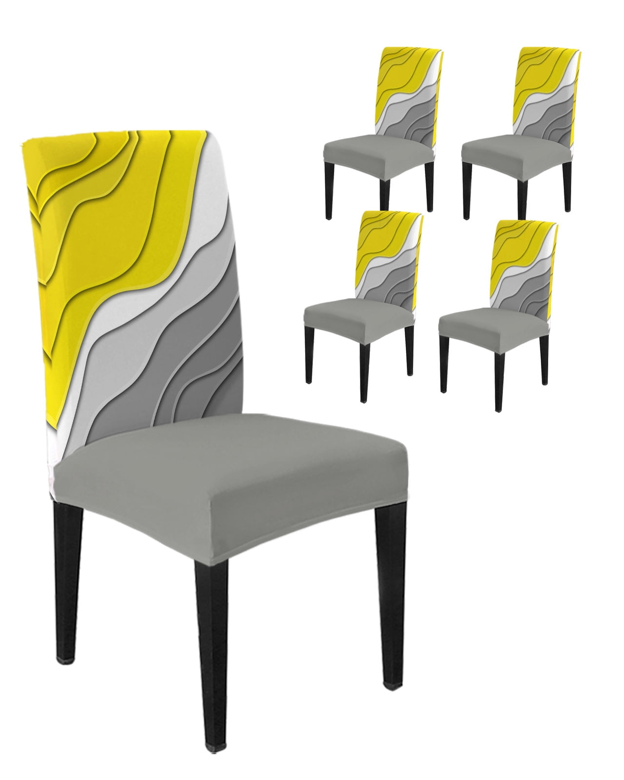 Chair Covers Set of 4, Yellow Grey White Color Gradient Removable ...