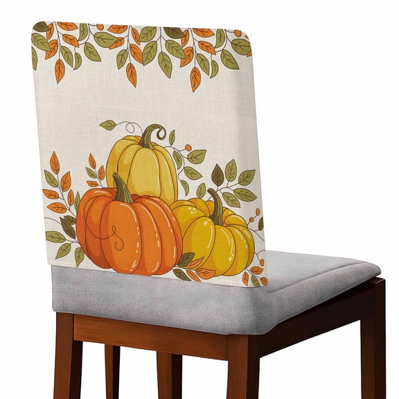 Chair Covers Set of 4 Yellow Orange Pumpkin Retro Fall Leaf Cartoon Thanksgiving Chair Back Covers Stretch Removable Washable Slipcovers Seat Protector for Dining Room Kitchen Party Decor