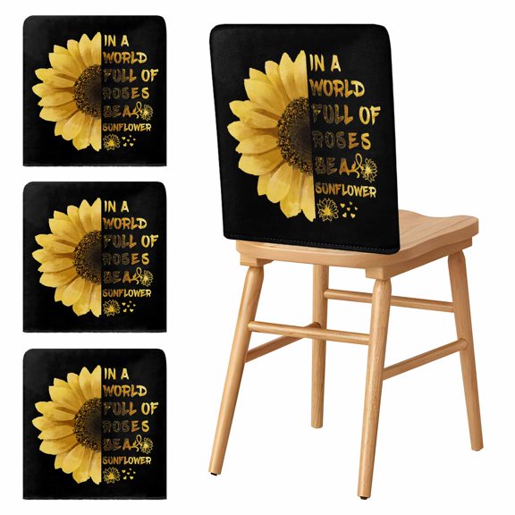 Chair Covers Set of 4 Yellow Sunflower Chair Slipcover Protector Stretch Chair Covers You Are My Only Sunshine Black Chair Back Covers for Dining Chairs Kitchen Dinner Home Party Decor