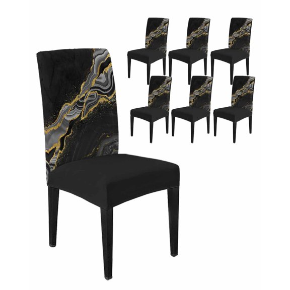 Chair Covers Set of 6, Black Gold Marble Texture Pattern Removable Stretchable Parsons Chair Slipcovers Protector for Kitchen Dining Room, Classic Geometric Line