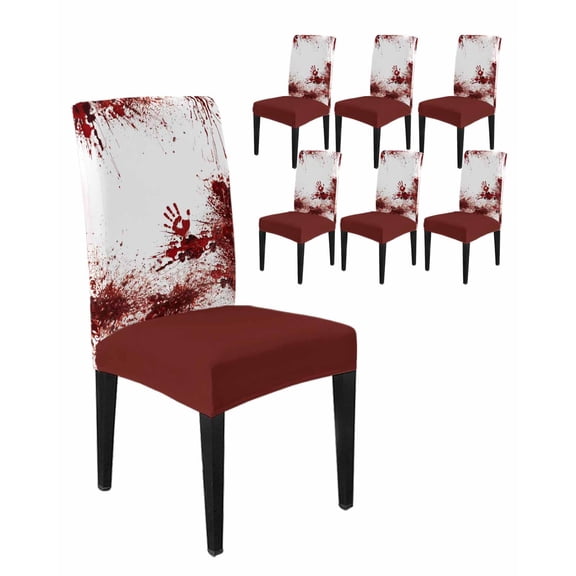 Chair Covers Set of 6, Halloween Bloody Handprint Removable Stretchable Parsons Chair Slipcovers Protector for Kitchen Dining Room, Horror Blood Bloody Palm