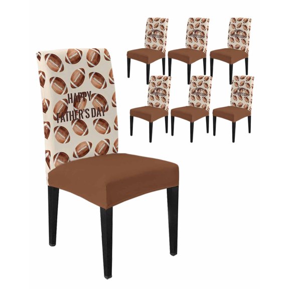 Chair Covers Set of 6, Happy Father's Day Words Removable Stretchable Parsons Chair Slipcovers Protector for Kitchen Dining Room, Football Pattern Background