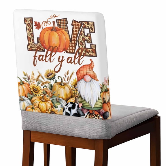 Chair Covers Set of 8 Love Fall Y'all Pumpkin Gnome Countryside Thanksgiving Chair Back Covers Stretch Removable Washable Slipcovers Seat Protector for Dining Room Kitchen Party Decor