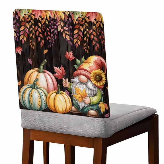 Chair Covers Set of 8 Thanksgiving Pumpkin Gnome Fall Maple Leaf Chair Back Covers Stretch Removable Washable Slipcovers Seat Protector for Dining Room Kitchen Party Decor