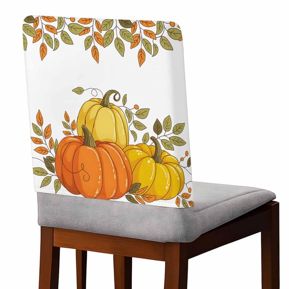 Chair Covers Set of 8 Yellow Orange Pumpkin Fall Leaf Cartoon Thanksgiving Chair Back Covers Stretch Removable Washable Slipcovers Seat Protector for Dining Room Kitchen Party Decor