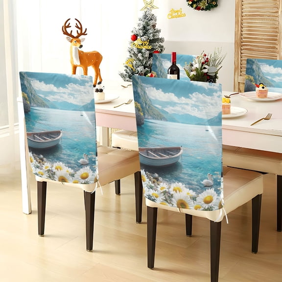 YAZAOO Chair Covers Set Home Kitchen Boat Swans Flowers Mountains Lake Party Decor Seat Back Cover Protector
