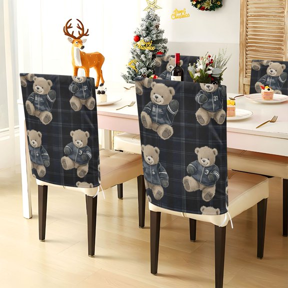 YAZAOO Chair Covers Set Home Kitchen Hoodie Bears Plainting Party Decor Seat Back Cover Protector