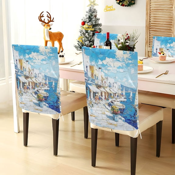 YAZAOO Chair Covers Set Home Kitchen Mediterranean Seaside Village Party Decor Seat Back Cover Protector