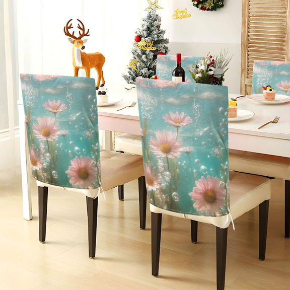 YAZAOO Chair Covers Set Home Kitchen Pink Flowers and Bubbles Party Decor Seat Back Cover Protector