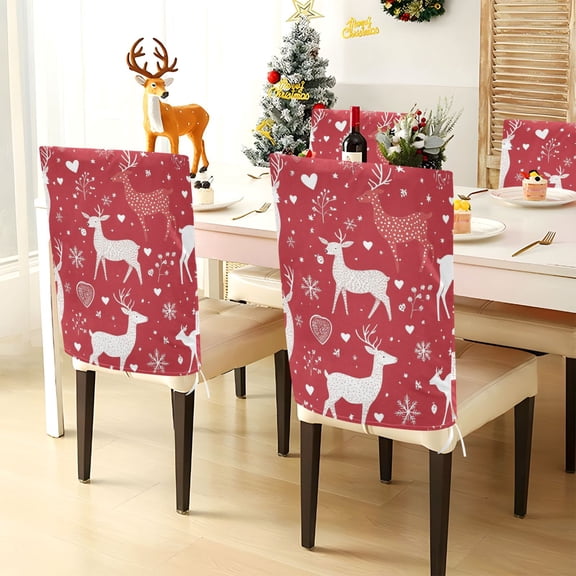 YAZAOO Chair Covers Set Home Kitchen Snowflake and Lovely Reindeer Pattern Party Decor Seat Back Cover Protector
