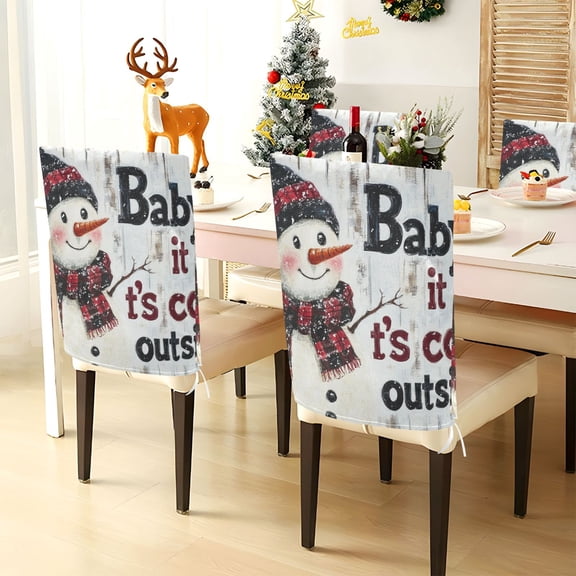 YAZAOO Chair Covers Set Home Kitchen Snowman with The Words Party Decor Seat Back Cover Protector