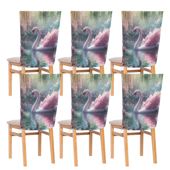 YAZAOO Chair Covers Set Home Kitchen Swan Swimming Among Lotus Flowers Party Decor Seat Back Cover Protector