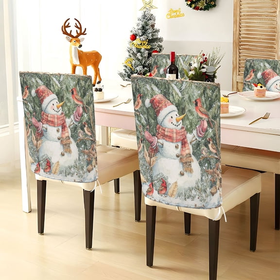 YAZAOO Chair Covers Set Home Kitchen Whimsical Snowman Painting Party Decor Seat Back Cover Protector