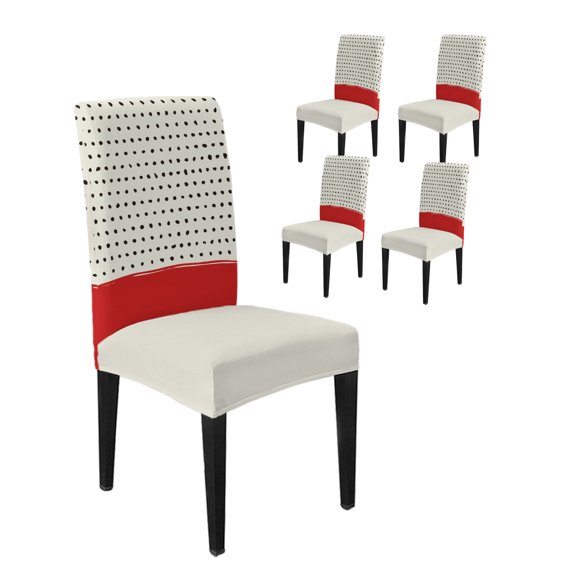 Chair Covers Set of 4, Abstract Black Polka Dot Removable Stretchable Parsons Chair Slipcovers Protector for Kitchen Dining Room, Modern Red Bottom