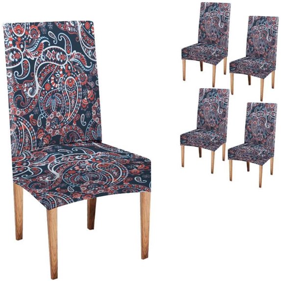 Chair Covers Set of 4, Complex Pattern Boho Flower Patchwork Background Printed Chair Cover Kitchen Chair Cover for Kitchen Home or Party