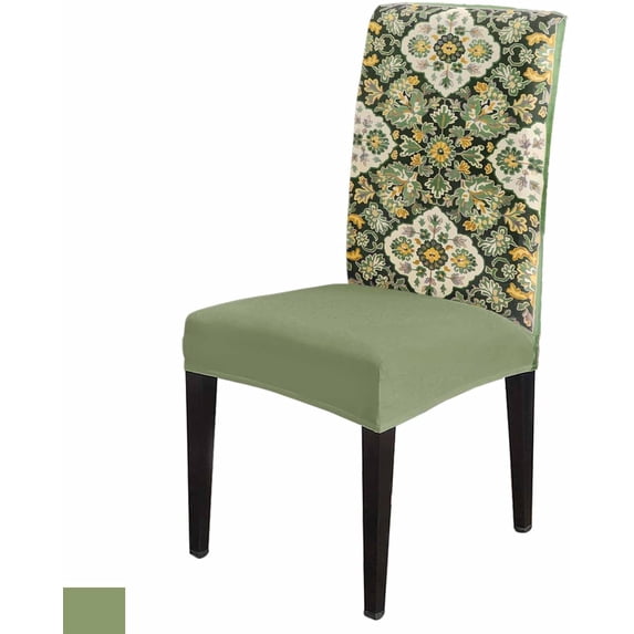 Chair Covers Set of 4, Sage Green Ethnic Style, Removable Stretchable Parsons Chair Slipcovers Protector for Dining Room, Retro Boho Floral