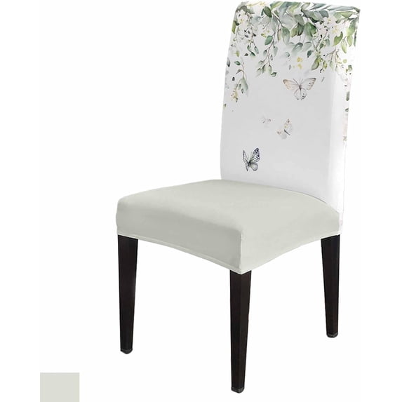 Chair Covers Set of 4, Summer Eucalyptus Leaf Sage Green, Removable Stretchable Parsons Chair Slipcovers Protector for Dining Room, Butterfly Spring