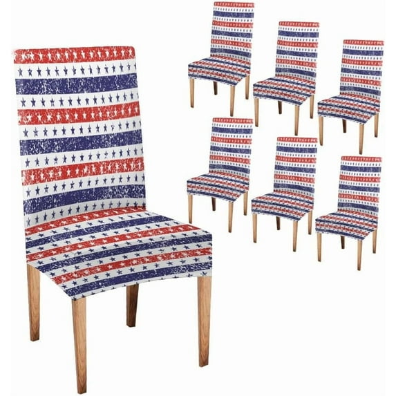 Chair Covers Set of 6 Independence Day Dining Room Chair Covers 4th of July Washable Elastic Chair Cover for Kitchen Outdoor Dining Room