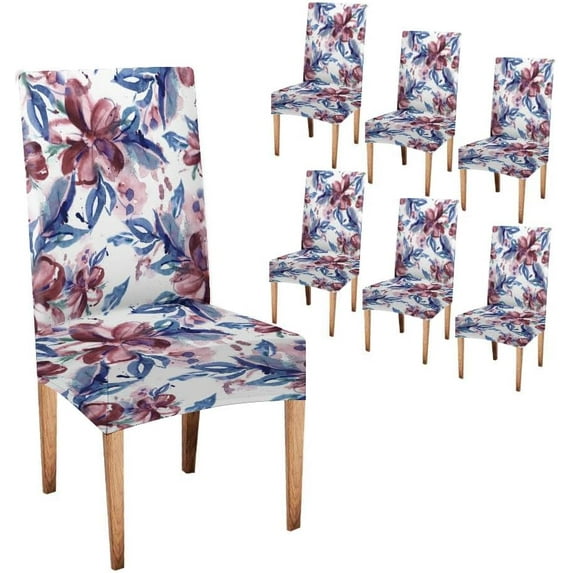 Chair Covers Set of 6 Purple Flowers Slipcover Dining Chairs Covers Kitchen Chair Covers for Dining Chairs Living Room Restaurant Party Banquet