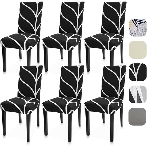 Chair Covers Set of 6, Stretch Soft Dining Room Chair Cover, Removable Parsons Chair Slipcovers for Kitchen, Hotel, Party, Stripe Black