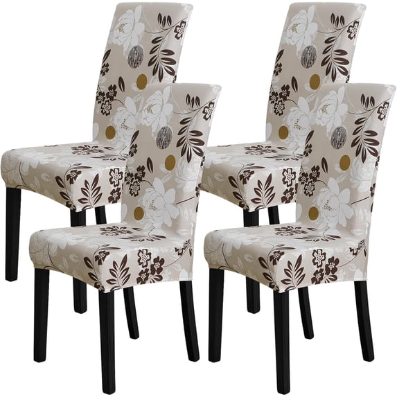 Chair Covers for Dining Chairs Set of 4,Beige Floral Stretch Dining Room Chair Cover Kitchen Parsons Chair Slipcovers (Pack of 4, Beige+Floral)