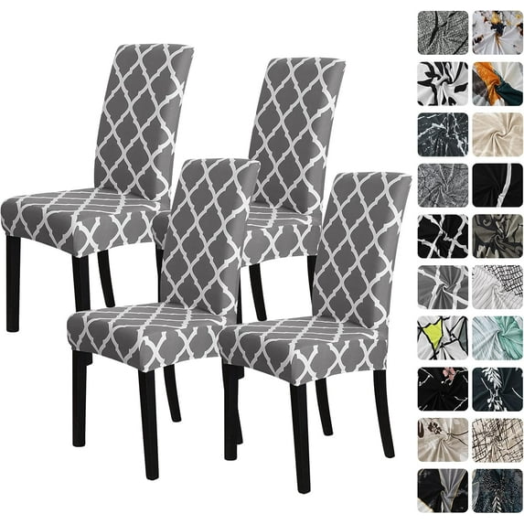 Chair Covers for Dining Chairs Set of 4,Grey and White Stretch Dining Room Chair Cover Kitchen Parsons Chair Slipcovers (Pack of 4, Grey+White)