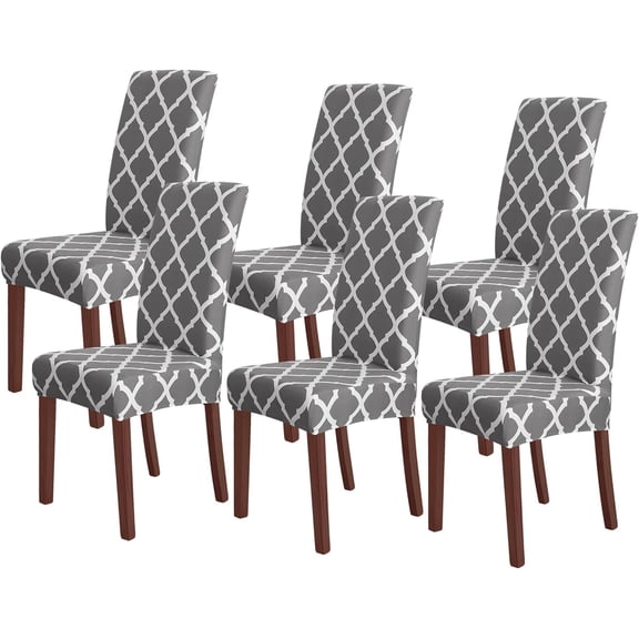 Chair Covers for Dining Chairs Set of 6,Grey and White Stretch Dining Room Chair Cover Kitchen Parsons Chair Slipcovers (Pack of 6, Grey+White)
