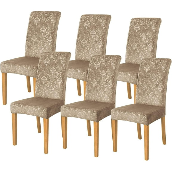 Chair Covers for Dining Chairs Set of 6,Velvet Beige Stretch Dining Room Chair Cover Kitchen Parsons Chair Slipcovers (Pack of 6, Velvet Beige)