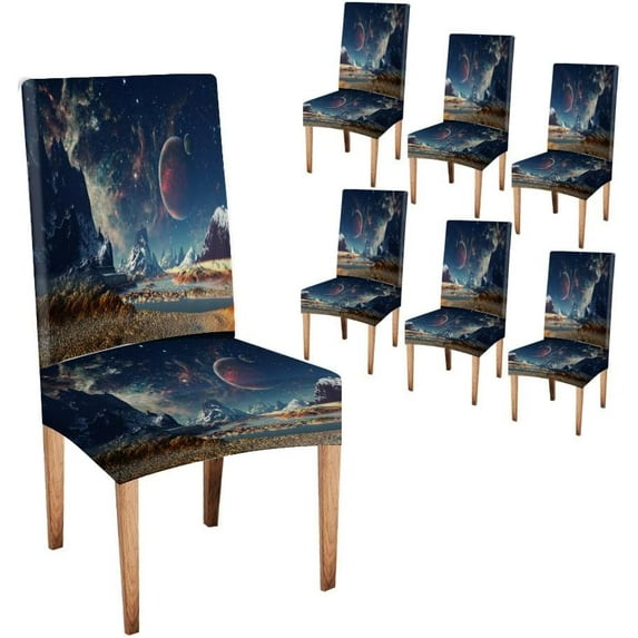 Chair Covers for Dining Room 6 Pack Planet Moon Mountains Parson Chair Slipcover Removable Washable Chair Protector