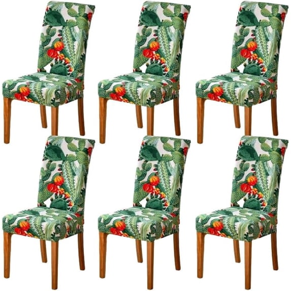 Chair Covers for Dining Room Printed Dining Chair Covers (Cacti, 6 PCS)