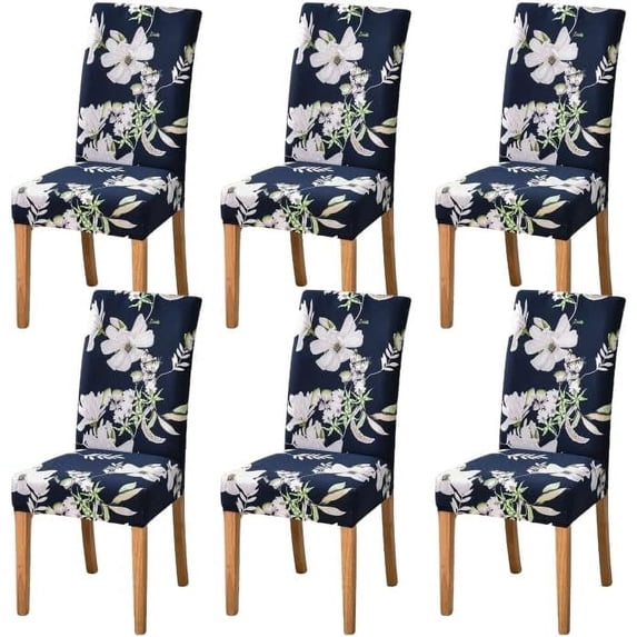 Chair Covers for Dining Room Printed Dining Chair Covers (Idyllic Flower Blue, 6 PCS)