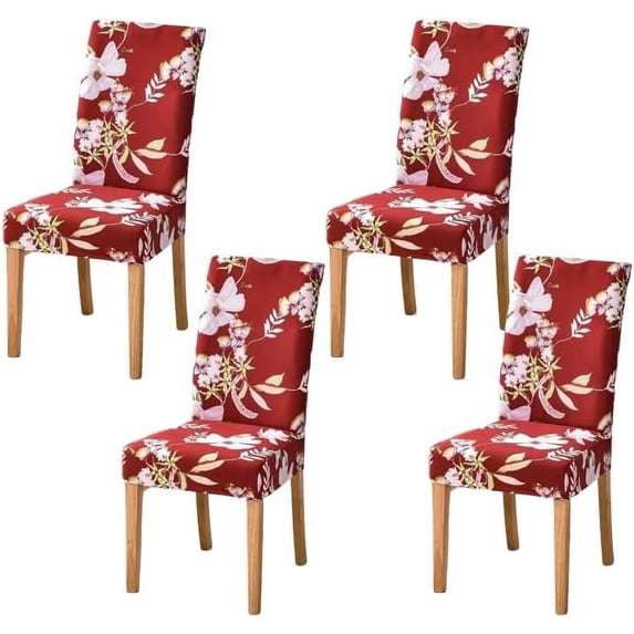 Chair Covers for Dining Room Printed Dining Chair Covers (Idyllic Flower Red, 4 PCS)