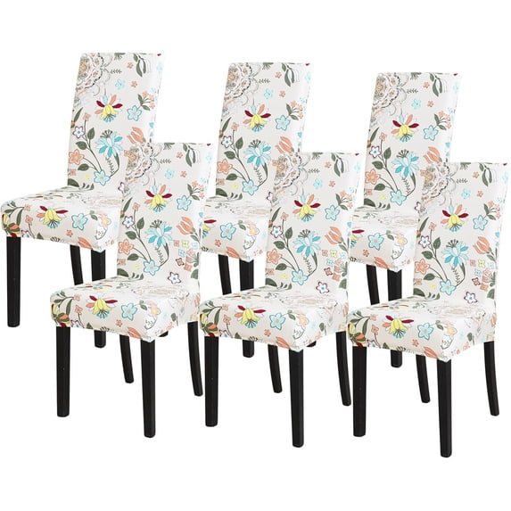 Chair Covers for Dining Room Set of 6 Pack Stretch Chair Slipcovers for Parson Chairs 6 Pieces Washable Removable,Flower 14 \u2026
